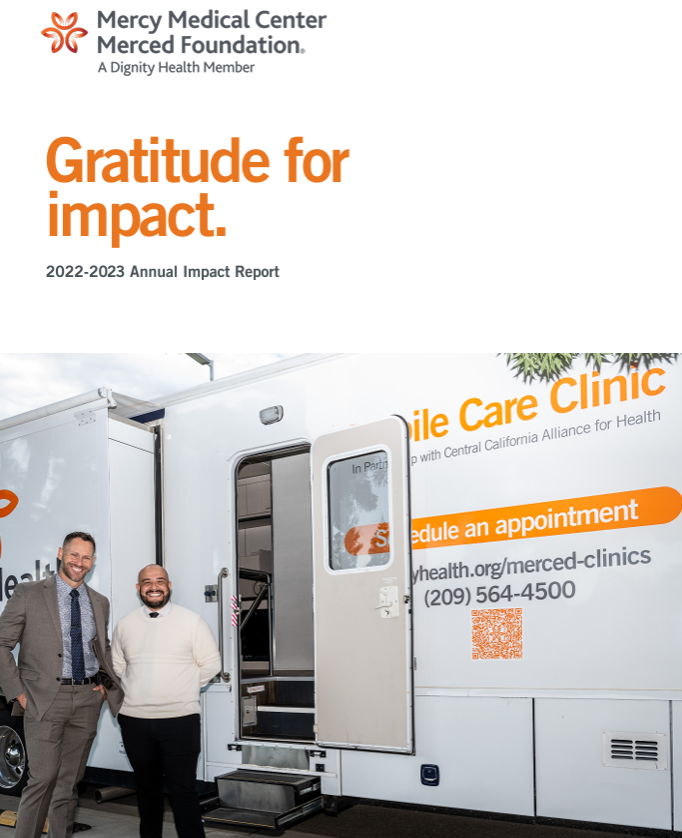 Front cover of Annual Report - Gratitude for Impact. Picture of Mobile Care Clinic