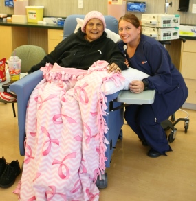 Patient in new infusion chair